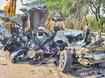 Mumbai, India. Mar 19, 2026 - Three IIT Bombay students died when their SUV lost control during an overtaking truck near the Panvel exit on the Mumbai-Pune Expressway. Mumbai, India. Mar 19, 2026. (Photo by Raju Shinde/HT Photo) (Raju Shinde)