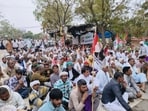 Protesting farmers in Haryana in Hisar on Thursday. (HT File)
