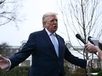 US President Donald Trump speaks to journalists amid the Iran war. 