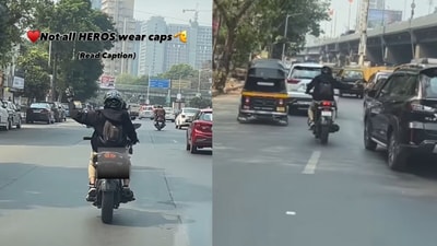 In the video, the biker can be seen riding ahead of the ambulance, managing the traffic and signalling vehicles to move aside. (@motorcruiser/Instagram) In the video, the biker can be seen riding ahead of the ambulance, managing the traffic and signalling vehicles to move aside. (@motorcruiser/Instagram)