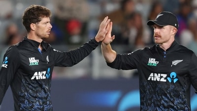 Mitchell Santner continued his strong bowling form, chipping in with a couple of key wickets through the middle overs. South Africa failed to get any sort of partnerships going at all, losing regular wickets. (AFP) Mitchell Santner continued his strong bowling form, chipping in with a couple of key wickets through the middle overs. South Africa failed to get any sort of partnerships going at all, losing regular wickets. (AFP)