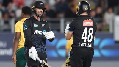 Devon Conway and Tom Latham survived a testing new ball period before gradually beginning to play their shots. NZ's opening partnership outdid South Africa immediately – together, they put on 96 runs in good time, leaving the chase with no doubts. (AFP) Devon Conway and Tom Latham survived a testing new ball period before gradually beginning to play their shots. NZ's opening partnership outdid South Africa immediately – together, they put on 96 runs in good time, leaving the chase with no doubts. (AFP)