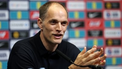 England manager Thomas Tuchel speaks to media during the squad announcement. (REUTERS)
