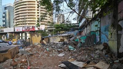 Slum on the footpath demolished by BMC near Gawade Chowk in Prabhadevi. Mumbai, India. Mar 17, 2026. (Photo by Raju Shinde/HT Photo) (Raju Shinde) Slum on the footpath demolished by BMC near Gawade Chowk in Prabhadevi. Mumbai, India. Mar 17, 2026. (Photo by Raju Shinde/HT Photo) (Raju Shinde)