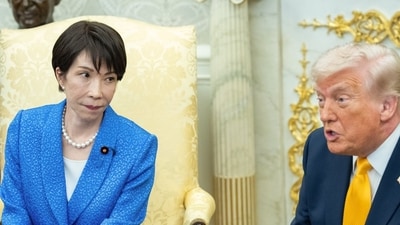 US President Donald Trump and Sanae Takaichi, Japan's prime minister, during a meeting in the Oval Office of the White House. (Bloomberg) US President Donald Trump and Sanae Takaichi, Japan's prime minister, during a meeting in the Oval Office of the White House. (Bloomberg)