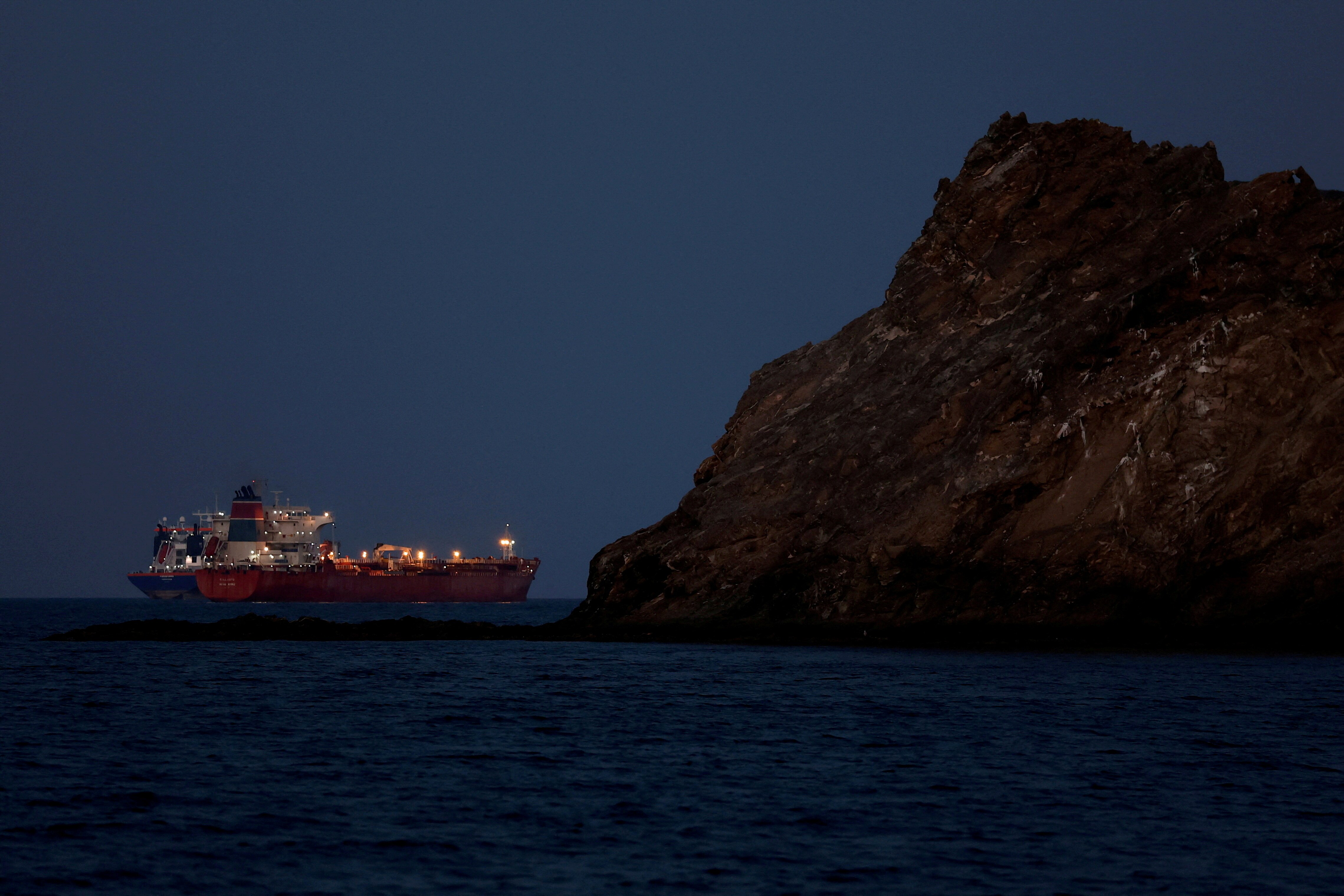 An oil tanker sits anchored as the traffic is down in the Strait of Hormuz. (Reuters File Photo)