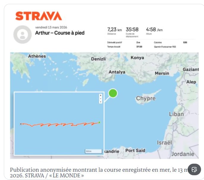 The navy officer's workout data on Strava. (Screengrab (X)) The navy officer's workout data on Strava. (Screengrab (X))