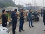 A car involved in the pile-up on the on the Panipat-Delhi National Highway-44 amid poor visibility on Saturday morning. (HT Photo)