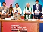 Chandigarh administrator Gulab Chand Kataria (centre) with Union minister Manohar Lal Khattar at the Bharat Electricity Summit in New Delhi on Friday. (HT Photo)