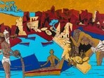 M F Husain: Untitled (Benares) (estimate: INR 10 – 15 crores, USD 1.11 – 1.66 million) M F Husain: Untitled (Benares) (estimate: INR 10 – 15 crores, USD 1.11 – 1.66 million)