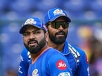 Mumbai Indians captain Hardik Pandya and his teammate Rohit Sharma during the Indian Premier League (IPL) T20 cricket match Mumbai Indians captain Hardik Pandya and his teammate Rohit Sharma during the Indian Premier League (IPL) T20 cricket match