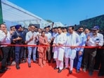 Haryana cabinet minister Rao Narbir Singh inaugurating the road on Saturday.  (HT Photo)