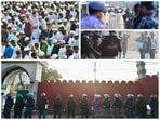 Heavy deployment of security personnel seen as devotees from Muslim community arrive to offer namaz on the occasion of Eid in Uttam Nagar, Delhi