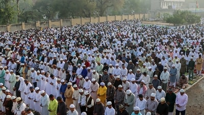 Muslim devotees offer Namaz on the occasion of Eid at Idgah Masjid in Uttam Nagar, New Delhi. (ANI) Muslim devotees offer Namaz on the occasion of Eid at Idgah Masjid in Uttam Nagar, New Delhi. (ANI)