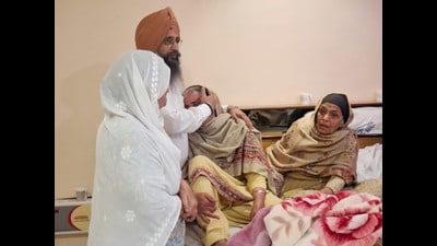 Grieving family members of Punjab State Warehousing Corporation (PSWC) district manager, Gagandeep Singh Randhawa in, Amritsar on Saturday. (Sameer Sehgal/HT) Grieving family members of Punjab State Warehousing Corporation (PSWC) district manager, Gagandeep Singh Randhawa in, Amritsar on Saturday. (Sameer Sehgal/HT)