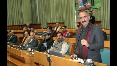Himachal chief minister Sukhvinder Singh Sukhu presenting the budget in assembly in Shimla on Saturday. (HT Photo) Himachal chief minister Sukhvinder Singh Sukhu presenting the budget in assembly in Shimla on Saturday. (HT Photo)