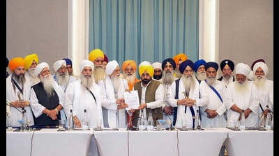 Punjab Chief Minister Bhagwant Mann during a meeting with the sant samaj, in Amritsar on Saturday. (ANI) Punjab Chief Minister Bhagwant Mann during a meeting with the sant samaj, in Amritsar on Saturday. (ANI)