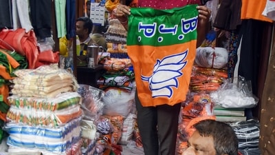 Vendors sell election campaign materials ahead of the West Bengal legislative assembly elections, in Kolkata (ANI)