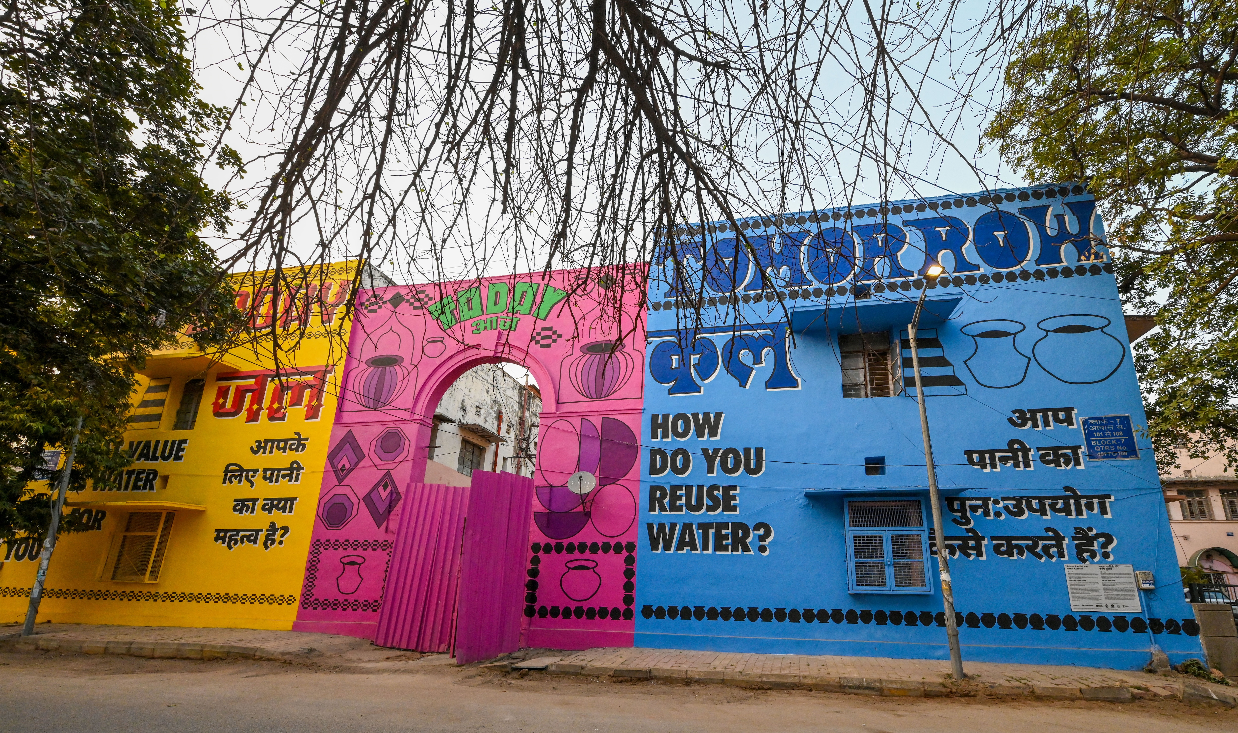 A mural on water conservation by Raissa Pardini and Hanif Kureshi, co-founder of St+Art India and the lodhi art festival. It is one of Kureshi's last designs before he passed away in 2024. in New Delhi, India, on Tuesday, (RAJ K RAJ /HT PHOTO)