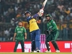 Dasun Shanaka in action against Pakistan in the T20 World Cup.