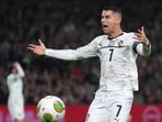 Portugal's Cristiano Ronaldo reacts during a 2026 World Cup qualifier.