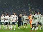 Chelsea players react disappointed after the English Premier League soccer match between Everton and Chelsea in Liverpool(AP)