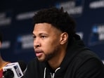 Iowa State Cyclones forward Joshua Jefferson talks to the media during a practice session 