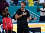 Sebastian Korda (USA) celebrates after his match against Carlos Alcaraz (ESP) 