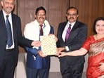 Brig Rakesh Gupta, Director, GIMS felicitated by Dr S K Khatri, Dr S K Srivastava and Dr Kalpana Srivastava at Amity