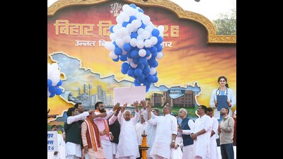 Bihar CM Nitish Kumar with Deputy CMSamrat Choudhary inaugurate Bihar Diwas 2026 function at Gandhi Maidan in Patna,Sunday (SANTOSH KUMAR/HT) Bihar CM Nitish Kumar with Deputy CMSamrat Choudhary inaugurate Bihar Diwas 2026 function at Gandhi Maidan in Patna,Sunday (SANTOSH KUMAR/HT)