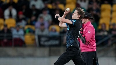 New Zealand's Ben Sears bowled fantastically well. He conceded just two runs in his last over, also the last of the innings. He finished with figures of 1/23. (AFP) New Zealand's Ben Sears bowled fantastically well. He conceded just two runs in his last over, also the last of the innings. He finished with figures of 1/23. (AFP)