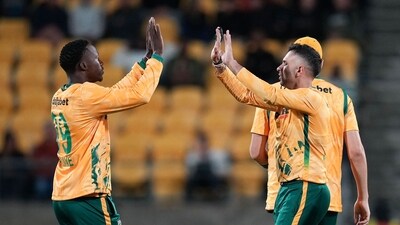 Spinner Prenelan Subrayen (left) took 2/13 in 3 overs for South Africa to change the complexion of the match. (AFP) Spinner Prenelan Subrayen (left) took 2/13 in 3 overs for South Africa to change the complexion of the match. (AFP)