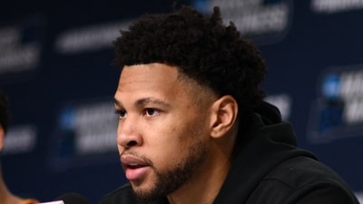 Iowa State Cyclones forward Joshua Jefferson talks to the media during a practice session (IMAGN IMAGES via Reuters Connect)