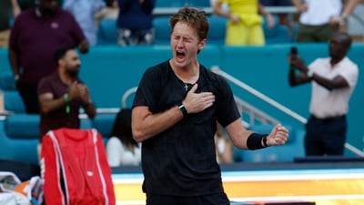Sebastian Korda (USA) celebrates after his match against Carlos Alcaraz (ESP) (IMAGN IMAGES via Reuters Connect)