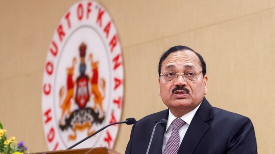 Chief Justice of India Surya Kant at an event in Bengaluru on Saturday. (PTI)