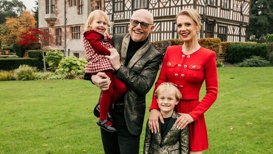 Billionaire John Caudwell with his partner, former Olympian Modesta Vzesniauskaite, and two of his children. (Instagram/@johncaudwell)