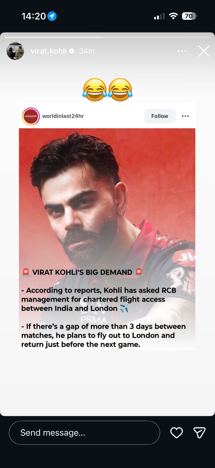 Virat Kohli's reaction to the rumours Virat Kohli's reaction to the rumours