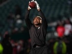 A.J. Brown #11 of the Philadelphia Eagles warms up prior to a game the NFC Wild Card Playoff game against the San Francisco 49ers A.J. Brown #11 of the Philadelphia Eagles warms up prior to a game the NFC Wild Card Playoff game against the San Francisco 49ers