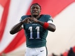 Philadelphia Eagles wide receiver A.J. Brown (11) looks on prior to an NFC Wild Card Round game against the San Francisco 49ers