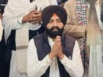 Former Punjab minister and Patti AAP MLA Laljit Singh Bhullar sits hands folded after he was arrested from Mandi Gobindgarh in Fatehgarh Sahib district on Monday. 