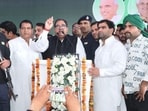 INLD national president Abhay Singh Chautala during the rally in Jind on Monday. (HT Photo)