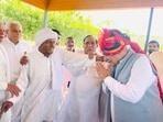 Opposition leader Bhupider Singh Hooda at the residence of Badli MLA Kuldeep Vats on Sunday. (Sourced) Opposition leader Bhupider Singh Hooda at the residence of Badli MLA Kuldeep Vats on Sunday. (Sourced)