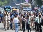 Police said that in view of a high court order dated March 19, and to prevent any clashes, security arrangements were further stepped up for the ongoing Navratra festival. Over 1,500 personnel have been deployed on the ground to maintain order. (HT Photo) Police said that in view of a high court order dated March 19, and to prevent any clashes, security arrangements were further stepped up for the ongoing Navratra festival. Over 1,500 personnel have been deployed on the ground to maintain order. (HT Photo)