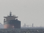 Cargo ships in the Gulf, near the Strait of Hormuz, as seen from northern Ras al-Khaimah, near the border with Oman’s Musandam governance
