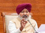 Punjab Finance Minister Harpal Singh Cheema addresses a press briefing on the response to the VAT OTS scheme, in Chandigarh.