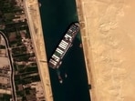 Ever Given container ship seen in Suez Canal in this satellite image taken by Satellogic's NewSat-16 on March 25, 2021. 