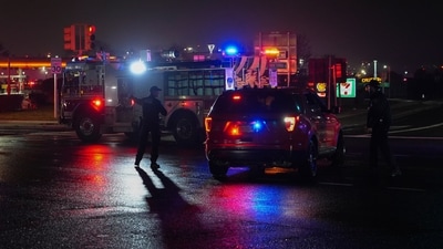 Firetrucks lineup outside LaGuardia Airport, Monday, March 23, 2026, in New York, after an Air Canada Jet collided with a Port Authority vehicle on a runway. (AP Photo/Ryan Murphy) (AP) Firetrucks lineup outside LaGuardia Airport, Monday, March 23, 2026, in New York, after an Air Canada Jet collided with a Port Authority vehicle on a runway. (AP Photo/Ryan Murphy) (AP)