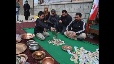 People during a community donation drive organised in support of Iran, in Srinagar, on Monday. (Waseem Andrabi/HT) People during a community donation drive organised in support of Iran, in Srinagar, on Monday. (Waseem Andrabi/HT)
