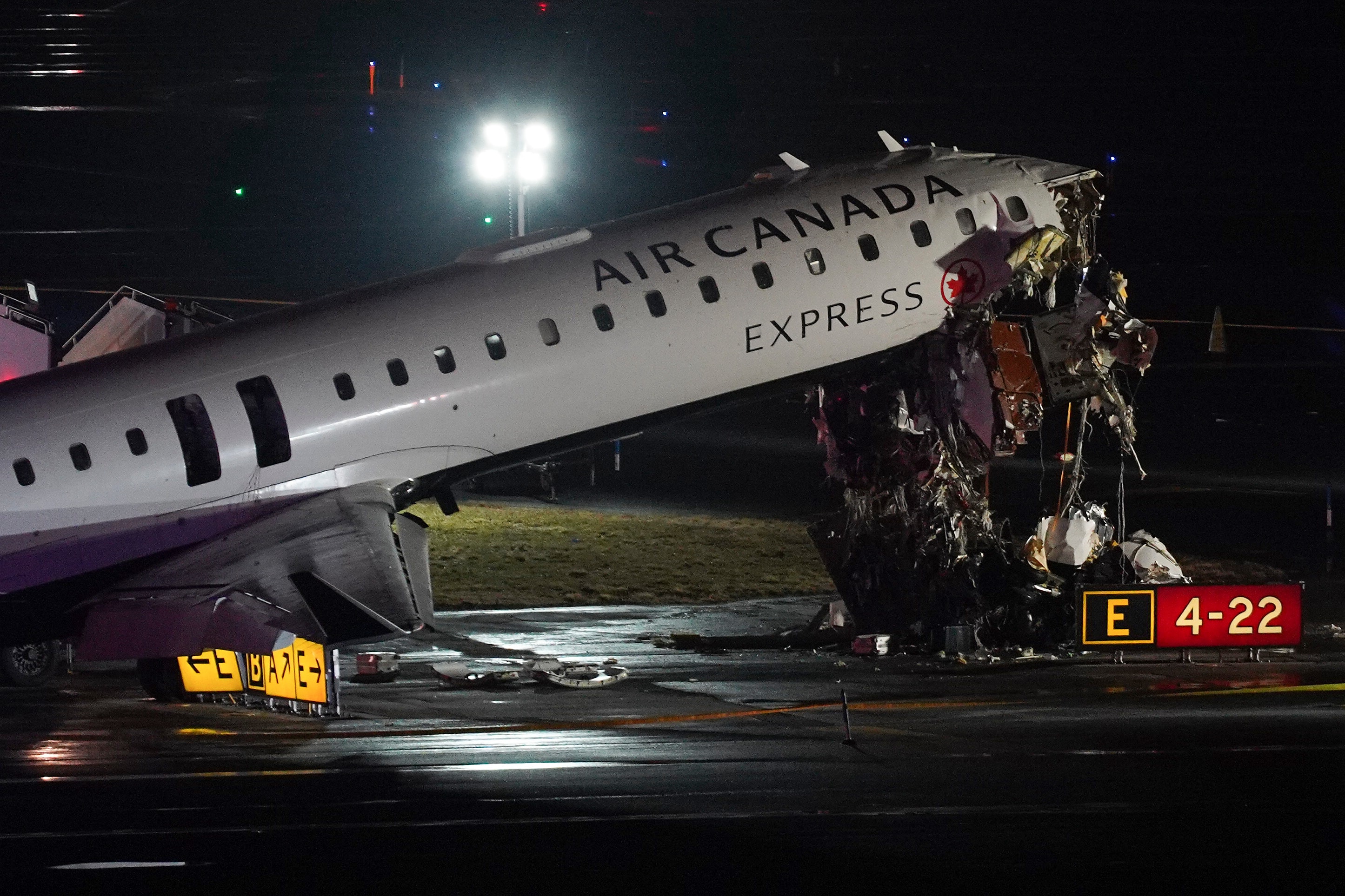 An Air Canada Jet sits on the runway at LaGuardia Airport, Monday, March 23, 2026, after colliding with a Port Authority aircraft rescue and firefighting vehicle after landing in New York. (AP) An Air Canada Jet sits on the runway at LaGuardia Airport, Monday, March 23, 2026, after colliding with a Port Authority aircraft rescue and firefighting vehicle after landing in New York. (AP)