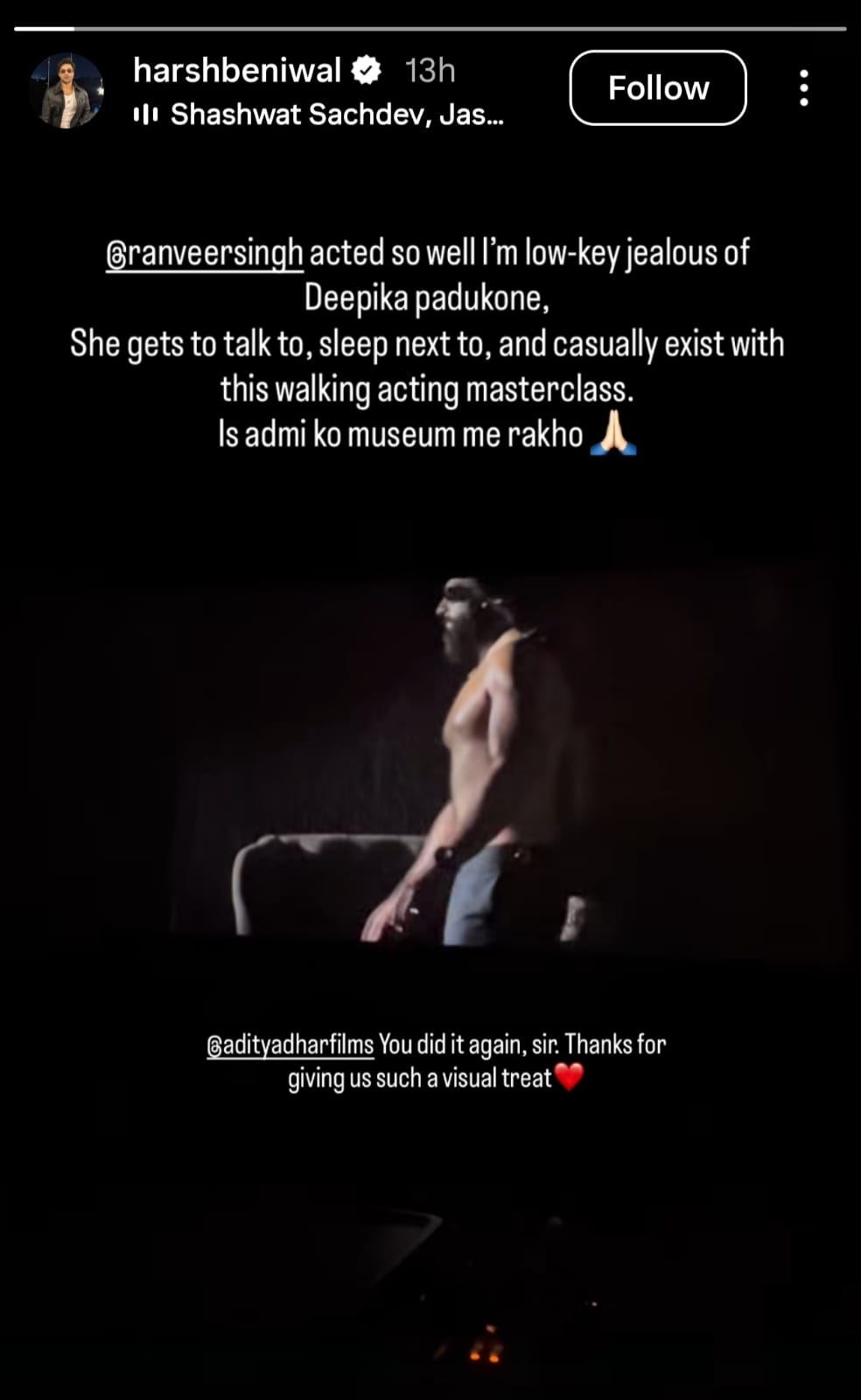 Harsh Beniwal praises Dhurandhar 2 and Ranveer Singh's performance. Harsh Beniwal praises Dhurandhar 2 and Ranveer Singh's performance.